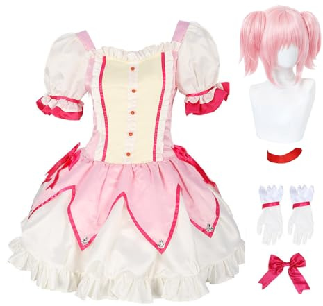 Xinnice Kaname Madoka Cosplay Outfit Anime Cosplay Costume Full Set Uniform für Damen Halloween Karneval Party Dress Up