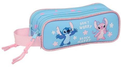 Stitch Happy Trousse Double pour Enfant, idéale pour Les Enfants d'âge Scolaire, Confortable et Polyvalente, qualité et résistance, 21 x 6 x 8 cm, Bleu Ciel, M, Décontracté