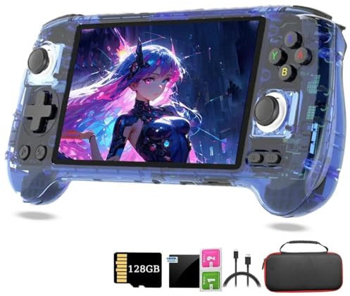 RG556 Console de jeu portable rétro 128 Go avec plus de 4 000 jeux, écran tactile AMOLED de 5,48 pouces Android 13 pour adultes (avec étui)