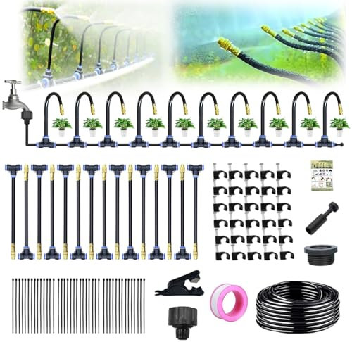 Bewässerungssystem Garten 360° Gebogen, Automatische Tropfbewässerung mit Verstellbarer Düse, Garten Bewässerungssystem für Rasen, Hochbeet, Terrasse, Gewächshaus & Blumenbeet (15M)