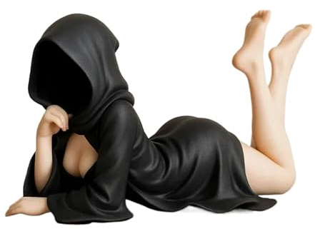 Mysteriöse Statue | Gothic Black Robe Decor | Funny Resin Death Death Black Robe Queen Bücherregal Figur Sitzen Statue | 3D Mysterous Spooky Skulpture Ornamente für Bücherregal -Tabletop -Dekoration