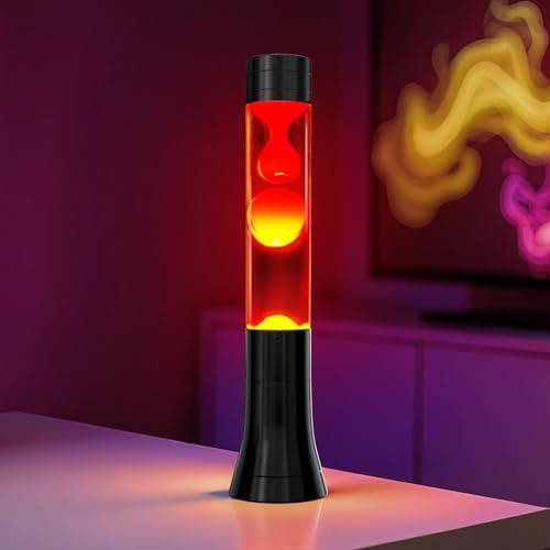 Lamptobe Retro Lavalampe, Rotes Wachs, Weiße Flüssigkeit, Schwarzer Sockel und Lampendeckel, 15,35 Zoll, mit 2 Enthaltenen Glühbirnen, Retro-Design, für Heimdekoration, Weihnachten, Partys