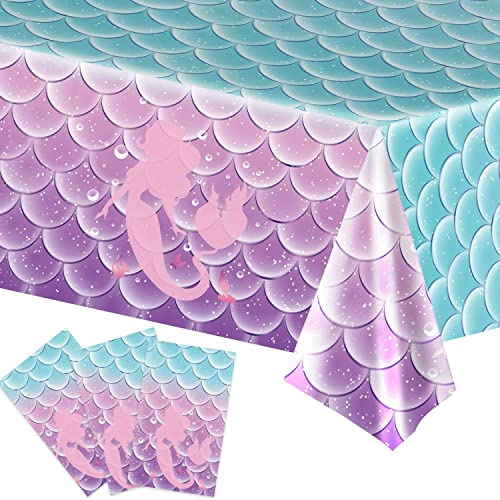 Yiran Shinning Mermaid Table Cloth, 137 * 274cm Magical Pink Blue Party Rectangular Tablecover Mermaid Themed Party Supplies for Kids Girls Birthday Baby Shower Party Favor Decorations