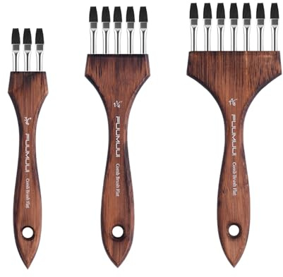 Fuumuui 3PCS Texture Comb Brush Set for Painting Grass Fur and Waves with Oil Watercolor Acrylic Gouache