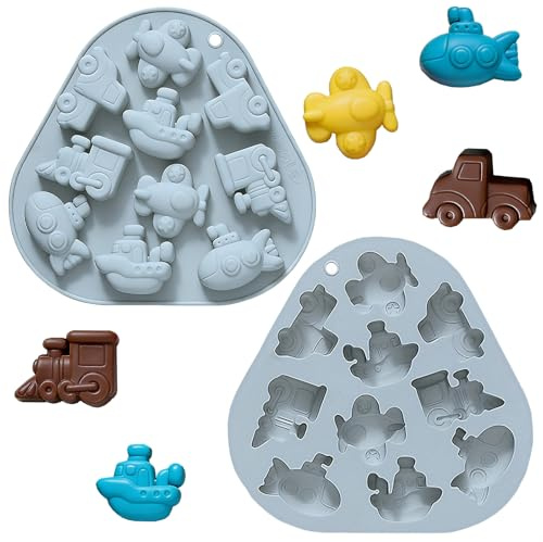 QUNXON Cars Tortendeko Schokoladenform Silikon, 2 Stück Silikonform Auto, Silikon Backform Tortendeko Auto, 3D Zug Kuchenform für Kuchen, Pralinen, Desserts, Puddings, Eiswürfel, Seife (Blau)