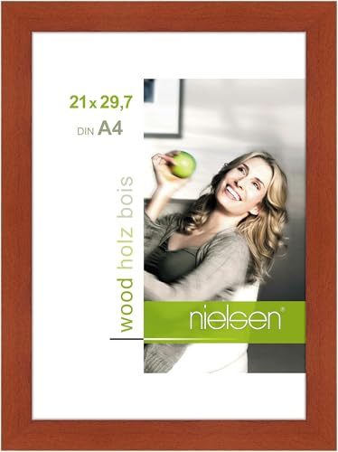 nielsen Holz Bilderrahmen Essential, 21 x 29,7 cm (A4), Rot | Holz Dokumentenrahmen im Hoch- & Querformat zum Aufhängen Rot matt Echtglas