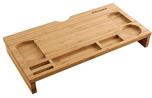 SONGMICS Monitor Stand Riser, Bamboo Desktop Organiser for Laptop, cellphone, TV, Printer LLD201, Natural, 60 x 30.2 x 8.5 cm