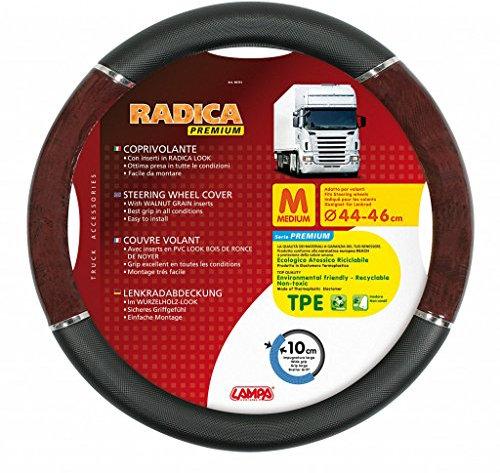 Lampa LkW-Lenkradschoner Radica Premium schwarz-wurzelholz 44/46 cm
