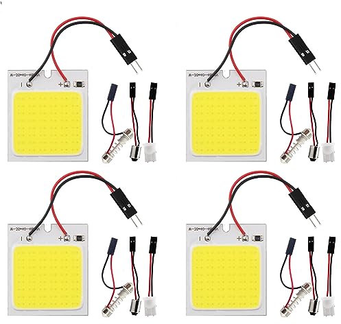 YM E-Bright Blanc LED Panneau Dôme Lumière Lampe, COB 48-SMD LED Intérieur Voiture Lumières Auto LED Dôme Lumières Intérieur avec T10/BA9S/Festoon Adaptateurs, DC-12V (4PCS)