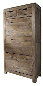 MASSIVMOEBEL24.DE Nature Grey Schuhschrank #97 Sheesham, Farbe:grau geölt, Größe:80x41x160 cm (BxTxH)