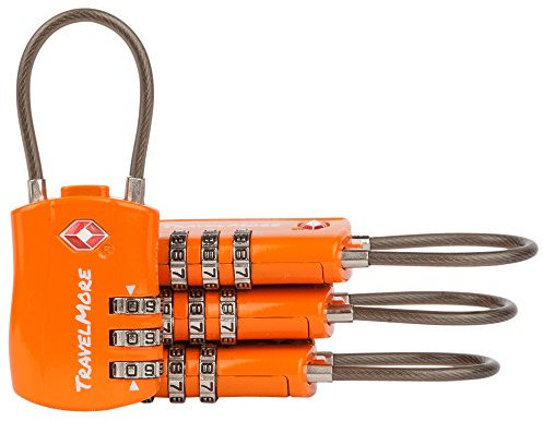 Lot de 4 Cadenas TSA | Cadenas Valises avec Câble Souple pour Voyage | Cadenas à code TSA pour Valises, Bagages, Sacs de Voyage, de Sport et à Dos | Combinaisons Réglables à 3 Chiffres (Orange)