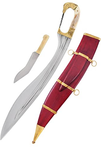 Battle-Merchant - Falcata mit Scheide und Beimesser - 4.-3. Jh. v. Chr. - Dekoratives Keltisches Schwert mit Lederbezogener Holzscheide