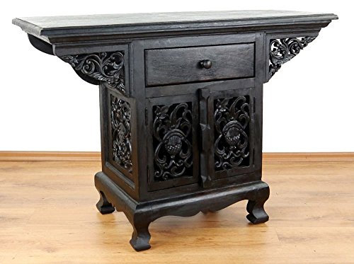 livasia Asiatischer Schrank aus Massivholz – 70x40x100cm – Handgeschnitztes Sideboard aus Akazienholz, Kommode mit Einzigartigem Design, Nachhaltig & hochwertig