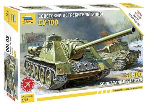 Zvezda 500785044 1:72 Soviet Self Propelled Gun SU-100, Modellbausatz,Plastikbausatz, Bausatz zum Zusammenbauen, detaillierte Nachbildung, Keine Angabe, Z5044, Mittel