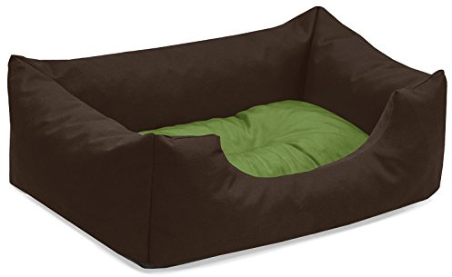BedDog Hundebett Mimi, Hundesofa aus Cordura, Microfaser-Velours, waschbares Hundebett Vier-eckig mit Rand, Hundekissen für drinnen, draußen, S, braun-grün