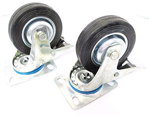 4 (100mm) Rubber Swivel with Brake Castor Wheels Trolley Casters (2 Pack) RM010