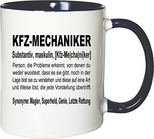 Mister Merchandise Kaffeebecher Tasse Kfz-Mechaniker Definition Geschenk Gag Job Beruf Arbeit Witzig Spruch Teetasse Becher Weiß-Blau