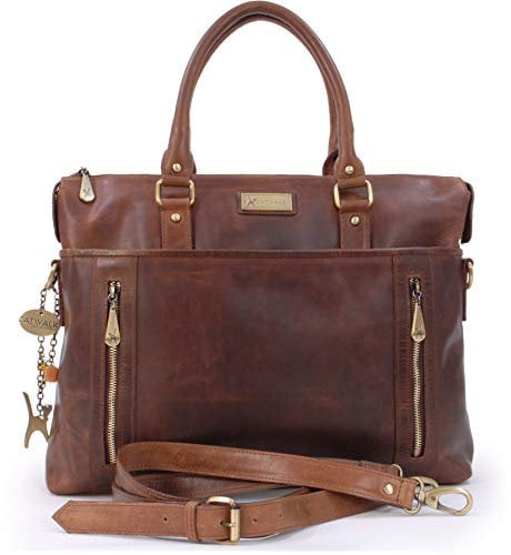 Catwalk Collection Handbags - Grand Cabas Femme Cuir - Sac de Travail/Sac Porté Épaule Avec Bandoulière - Sacoche Ordinateur - Adele - Marron