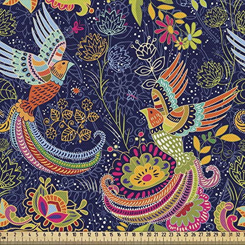 ABAKUHAUS asiatisch Gewebe als Meterware, Cartoon-Stil Vögel Punkte, Schön Gewebten Stoff für Polster und Wohnaccessoires, 1M (148x100cm),Dunkler Lavendel