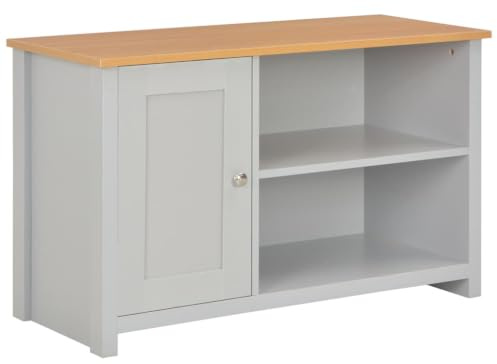 vidaXL TV Schrank mit 1 Tür 2 offenen Fächern Fernsehtisch Lowboard Fernsehschrank Sideboard HiFi-Schrank TV Möbel Tisch Board Grau 95x39x58cm
