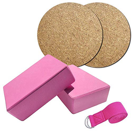 Lixada 5er Yoga Set, 2er Yoga Blöcke/Yoga Block mit 1 Stück Yogagurt und 2 Yoga Knie Pad, Fitness übung Pilates ausrüstung kit für Anfänger und Fortgeschrittene
