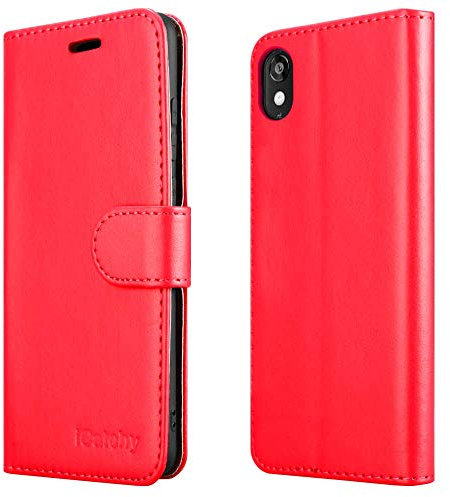 iCatchy For Huawei Y5 2019 Case Leather Wallet Book Flip Folio Stand View Cover Pouch Compatible with Huawei Y5 2019 (Red)
