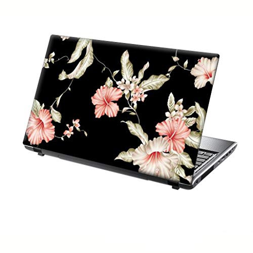 TaylorHe 13-14 inch Laptop Skin Vinyl Decal MADE IN ENGLAND Elegant Pink Flowers on Black Floral Pattern