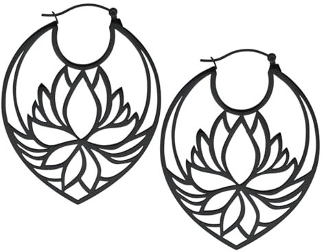 Wildcat Ohrringe - Lotus Hoops - Creolen aus Edelstahl im Design einer Lotusblüte - wasserfest, langlebig, hautverträglich - schwarz