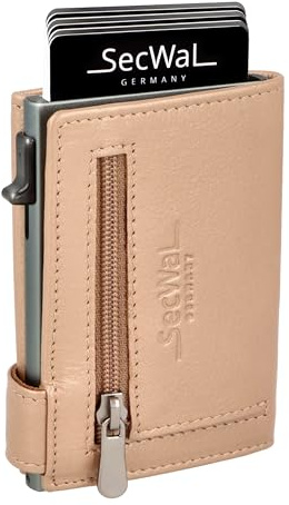 SecWal Kartenetui mit Münzfach Reißverschluss - Made in Germany - Echtleder Mini Geldbörse inkl. E-Book für Damen und Herren - RFID Schutz Portemonnaie Leder - Geldbeutel klein (9,5cm x 7,0cm x 2cm)