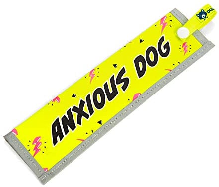 Anxious Dog Bright Neon Yellow & Pink Space Awareness Sleeve for Anxious Nervous Dogs, Reflective, Waterproof, Double Sided Slip-on for the Dog Lead