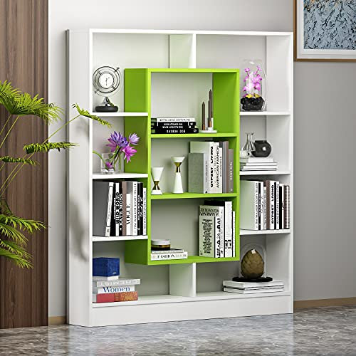 Homidea Venus Bücherregal - Standregal - Büroregal - Raumtieler für Wohnzimmer/Büro in modernem Design (Weiß/Grün)
