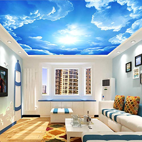 Wohnzimmer Schlafzimmer Decke Blauer Himmel Und Weiße Wolken Wandbild Benutzerdefinierte 3D Fototapete Tapete Wohnkultur Tapete,430(W)*300(H)Cm
