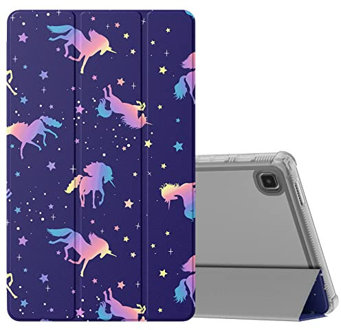 MoKo Hülle Kompatibel mit Samsung Galaxy Tab A7 Lite 8,7 Zoll 2021(SM-T225/T220/T227), Ultra Schlanke TPU Schutzhülle Weiche Transluzente Rückseite Smart Cover, Schillerndes Einhorn