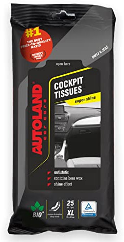 Car Care Wipes with Beeswax (Super Shine) Pack of 25 Wipes Autoland Car Care | For Plastic, Wood or Leather Covered Surfaces | Biodegradable Plastic Cleaner