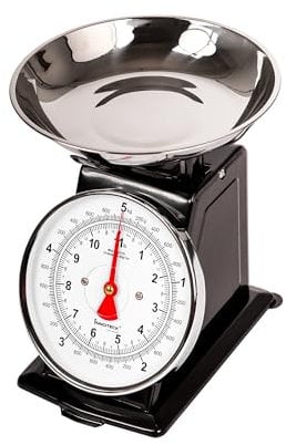 Innoteck Essentials Mechanical Kitchen Scale - Compact, Analogue, Easy to Read, 5 kg Capacity, Large Dial - Dishwasher Safe Detachable Bowl - Ingredients Measurement Scale - Black