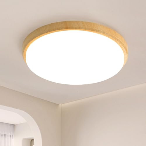 JDONG LED Deckenleuchte Holzolzoptik 36W Rund Deckenlampe 4000K Led Lampe Decke Neutralweiss Lampe passend für Wohnzimmer, Schlafzimmer, Keller, Büro, Flur Durchmesser Ø40cm