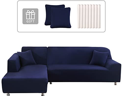 Lydevo Sofabezug Ecksofa L Form Sofa Überwürfe Stretch Sofabezug L Form Rechts oder Links mit Zwei Kissenbezügen Waschbar Universal-Couchbezug L Form Sofa Cover L Shape(3 Sitzer+3 Sitzer,Navy Blau)