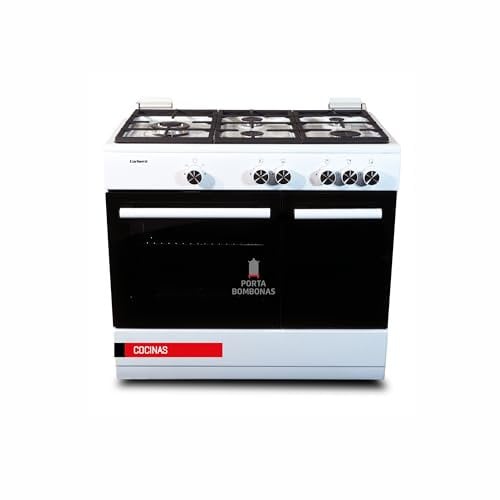 Corberó - Cocina de Gas Butano 60L | CCSF5GB922W | 5 Fuegos | Wok a la Izquierda | Encendido Manual | Portabombona | Fácil Limpieza | Cajón Calientaplatos | Tapa de Cristal, Blanco, 80x90x60