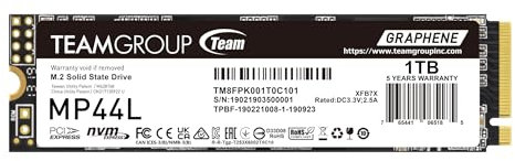 TEAMGROUP MP44L 1TB SLC Cache NVMe 1.4 PCIe Gen 4x4 M.2 2280 Laptop&Desktop SSD (R/W Velocità fino a 5.000/3.700MB/s) TM8FPK001T0C101