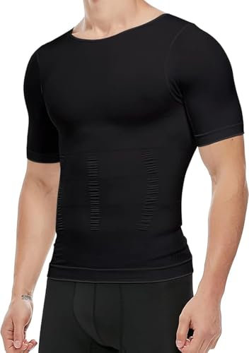 PHCOMRICH Men's Compression Shirt Undershirt Slimming Tank Top Workout Vest Abs Abdomen Slim Body Shaper (L, Schwarz