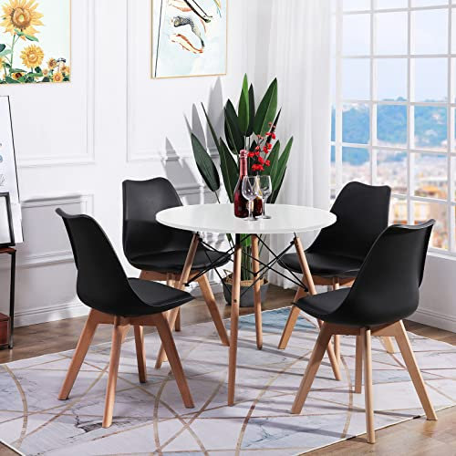 H.J WeDoo Set aus Runder Esszimmertisch mit 4 Schwarzer Stühlen, Esszimmergruppe für Küche Esszimmer Büro