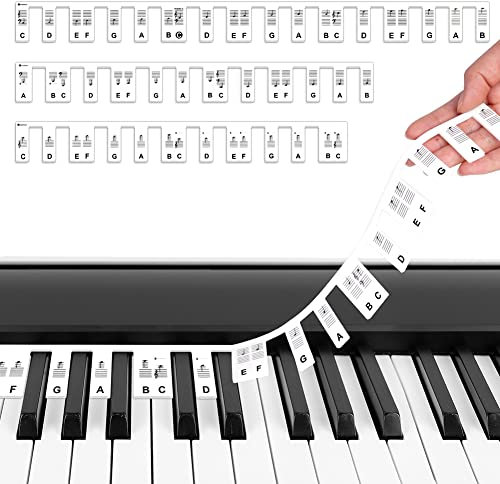 URAQT Abnehmbare Klaviertastatur Notenetiketten,88 Tasten Klaviertasten Noten Aufkleber Wiederverwendbar Anfänger Silikon Klaviernoten Anleitung Keyboard Noten Aufkleber für Kinder und Anfänger