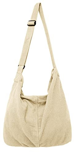 X SIM FITNESSX Unisex Cord Tasche Umhängetasche Schultertasche groß Damen Shopper Tasche Fashion Stofftasche für Alltag/Büro/Schule/Reisen (Khaki)