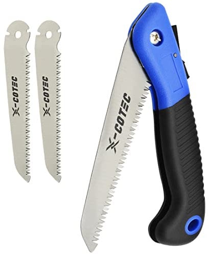 X-COTEC Pruning Saw, Folding Pruning Hand Saw with 2 Blades, SK5 High Carbon Steel Blade, Premium Folding Hand Saw for Bushcraft, Camping, Wood, Tree Pruning, Trimming