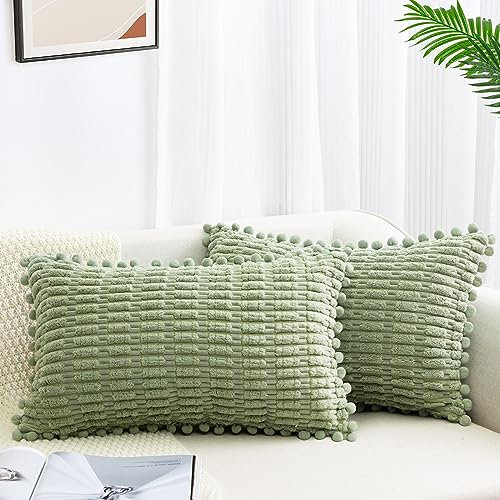 ZWJD 2er Set Kissenbezug 30x50 Kordsamt Sofakissen Weiche Kissenhülle Boho Kissenbezüge Dekokissen Moderne Kissen Deko für Couch Schlafzimmer Zuhause Auto Dekor Zierkissenbezüge Grün