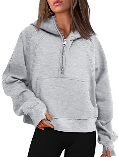 Timuspo Sweat à capuche pour femme - Veste à capuche avec doublure en polaire - Basic Zip Up - Pull d'hiver pour femme, gris, L