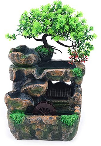 Zimmerbrunnen Wasserfall Tischbrunnen Desktop Bonsai Ornamente Harz Desktop Brunnen Steingarten Ornament mit LED-LichtZimmer, brunnen Ornament, Wasserfall, Approx 18 x 15 x 30cm