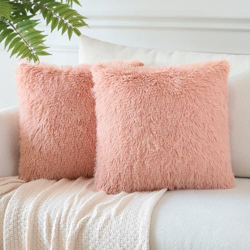 JOTOM 2er Set Kissenbezüge Künstlich Pelz Sofakissen Dekorative Dekokissen Plüschkissen Kuschelig Flauschig Kissenbezug für Sofa 45x45cm Lederpulver