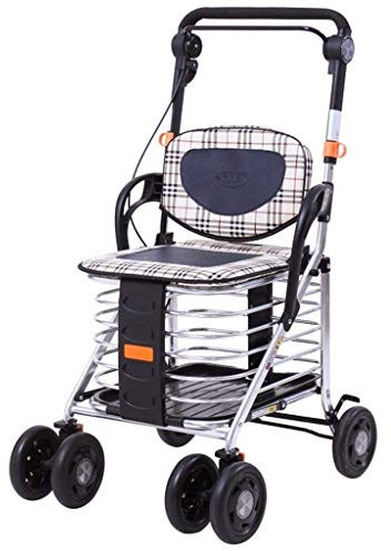 Leichte klappbare Rollatoren mit 4 Rädern mit Sitz - Gehrollatoren faltbar und verstellbar - 2 in 1 Rollstuhl und Einkaufswagen (Aluminium)
