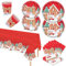 POPOYU Weihnachtstischdecke Party 69PCS Papiergeschirr Set Party Weihnachts Party Geschirr Set für 16 Gäste,Weihnachten Geschirr Set,Weihnachten Dekoration,Tischdecke,Pappteller,Servietten,Pappbecher
